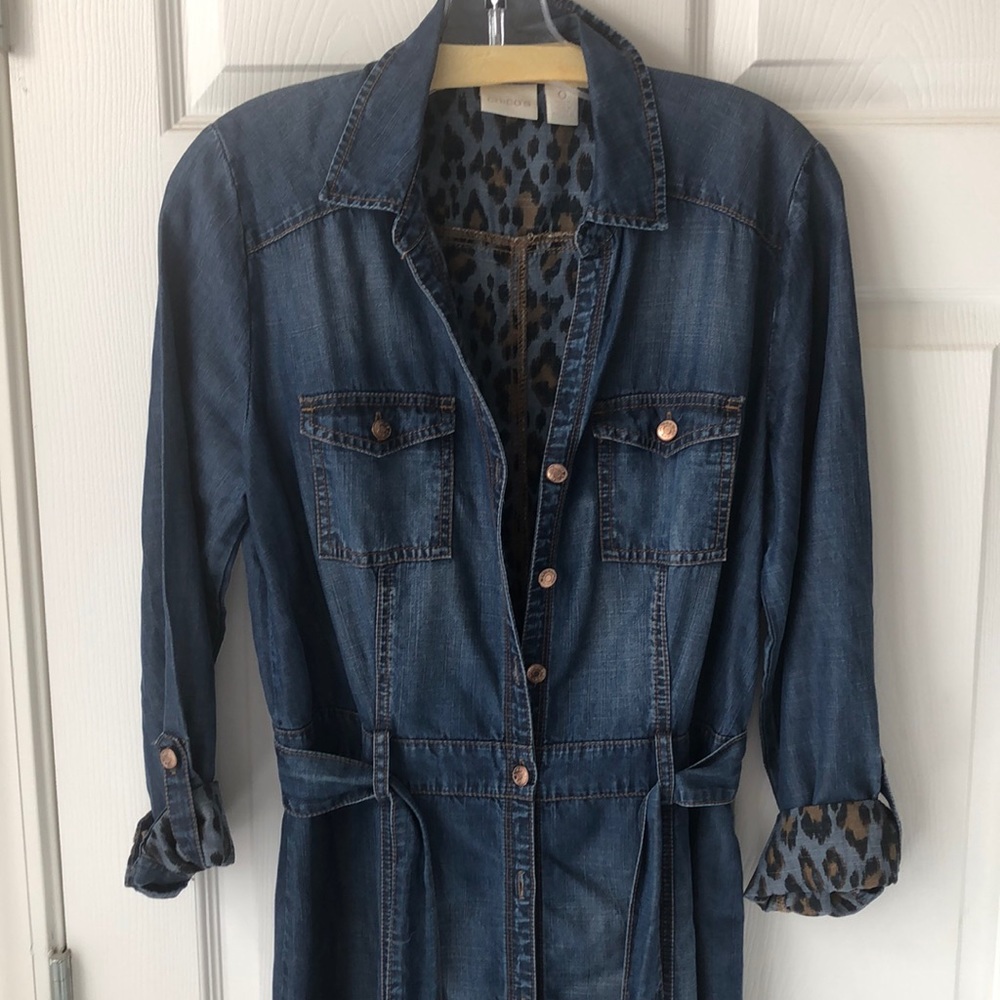 Denim Utility Maxi Dress Leopard Print Lining